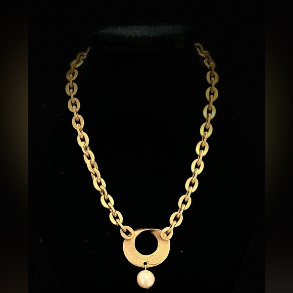 Maxine Denker Pearl Necklace Couture Designer Choker signed Matte Gold Tone 90’s - Picture 6 of 6